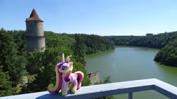 Size: 5184x2920 | Tagged: safe, princess cadance, alicorn, pony, castle, czech republic, irl, photo, plushie, solo