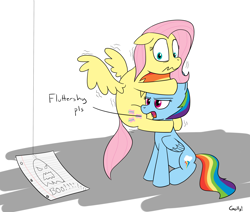 Size: 2014x1710 | Tagged: safe, artist:rapidstrike, fluttershy, rainbow dash, ghost, pegasus, pony, boo, paper, pls, pony hat, scared, scrunchy face, shaking