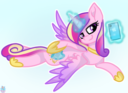 Size: 1357x988 | Tagged: safe, artist:rainbow eevee, princess cadance, alicorn, pony, apple (company), atg 2019, cute, cutedance, draw me like one of your french girls, glowing horn, horn, horse shoes, iphone, iphone xr, levitation, magic, newbie artist training grounds, phone, selfie, simple background, solo, telekinesis, white background