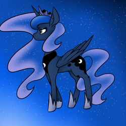 Size: 1280x1280 | Tagged: safe, artist:ask-azalea-grey, princess luna, alicorn, pony, abstract background, cutie mark, ethereal mane, female, jewelry, mare, regalia, sidemouth, solo, starry mane, stars