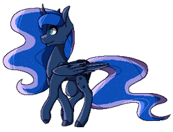 Size: 362x275 | Tagged: safe, artist:ask-azalea-grey, part of a set, princess luna, alicorn, pony, female, mare, missing accessory, pixel art, simple background, smiling, solo, transparent background