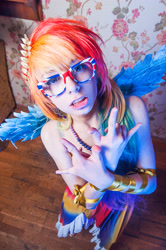 Size: 2848x4288 | Tagged: safe, artist:serebii42, rainbow dash, human, clothes, cosplay, dress, gala dress, glasses, irl, irl human, photo, rainbow dork, solo