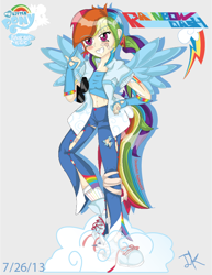 Size: 612x794 | Tagged: safe, artist:applejackv3, rainbow dash, belly button, humanized, solo, tailed humanization, winged humanization