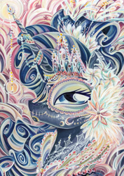 Size: 2550x3600 | Tagged: source needed, safe, artist:sararichard, princess luna, alicorn, pony, art is magic, bust, color porn, crown, flower, flower in hair, jewelry, looking at you, portrait, regalia, solo, sugar skull, traditional art