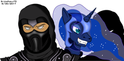 Size: 1200x596 | Tagged: safe, artist:jonpablo45, princess luna, alicorn, pony, mortal kombat, noob saibot, simple background, transparent background