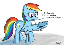 Size: 1701x1213 | Tagged: safe, artist:rapidstrike, rainbow dash, pegasus, pony, 3ds, animal crossing, gamer dash, gamerdash, solo, wing hands