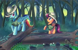 Size: 5620x3615 | Tagged: safe, artist:pridark, rainbow dash, scootaloo, pegasus, pony, clothes, costume, forest, roleplaying