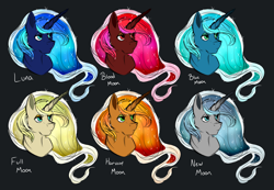 Size: 5104x3528 | Tagged: safe, artist:absolutecactus, princess luna, alicorn, pony, alternate design, bust, moon, next generation, nextgen:entroverse