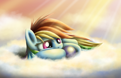 Size: 1200x777 | Tagged: safe, artist:xioade, rainbow dash, pegasus, pony, ball, cloud, cloudy, solo