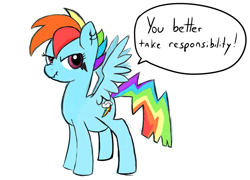 Size: 977x705 | Tagged: safe, rainbow dash, pegasus, pony, pregnant, responsibility, scrunchy face, solo