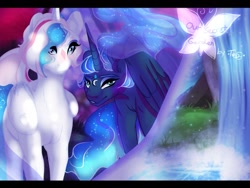 Size: 1024x768 | Tagged: safe, artist:tea, princess luna, star catcher, alicorn, g3, alicornified, blushing, female, g3 to g4, generation leap, lesbian, mooncatcher, race swap, shipping