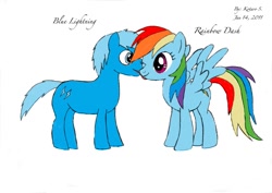 Size: 1023x725 | Tagged: safe, rainbow dash, oc, pegasus, pony, blue lightning, canon x oc, licking