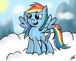 Size: 1161x939 | Tagged: safe, artist:chir-miru, rainbow dash, pegasus, pony, cloud, cloudy, solo