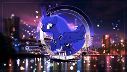 Size: 3840x2160 | Tagged: safe, artist:illumnious, princess luna, alicorn, pony, city, female, mare, new york, new york city, solo