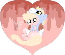 Size: 1159x979 | Tagged: safe, artist:nootaz, oc, oc only, oc:nootaz, oc:sugar plump, pegasus, pony, unicorn, clothes, female, filly, heart, hoodie, nootvember, nootvember 2019, simple background, solo, transparent background