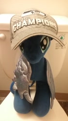 Size: 1440x2560 | Tagged: safe, princess luna, alicorn, pony, american football, bathroom, hat, nfl, nfl playoffs, plushie, seattle seahawks, solo, sports, super bowl, super bowl champions, super bowl xlviii, toilet