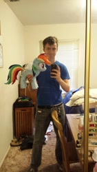 Size: 1080x1920 | Tagged: safe, artist:zizzaz, rainbow dash, human, irl, irl human, photo, plushie, solo