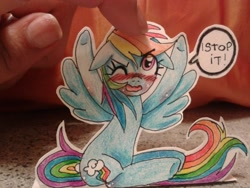 Size: 2560x1920 | Tagged: safe, artist:nekomash, rainbow dash, pegasus, pony, blushing, paper child, photo, tsundere