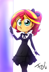 Size: 900x1332 | Tagged: safe, artist:fj-c, sunset shimmer, equestria girls, adorkable, clothes, cute, dork, maid, solo