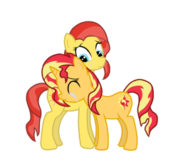 Size: 1042x955 | Tagged: safe, artist:zharkaer, sunset shimmer, earth pony, pony, unicorn, g3, crying, female, g3 to g4, generation leap, mother and child, mother and daughter, neck nuzzle, nuzzling, parent and child, reunion, simple background, sunshimmer, tears of joy, white background