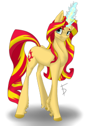 Size: 737x1062 | Tagged: safe, artist:fullmoondagger, sunset shimmer, pony, unicorn, backwards cutie mark, magic, simple background, solo, transparent background, unshorn fetlocks