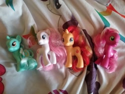 Size: 2592x1944 | Tagged: safe, cheerilee, lyra heartstrings, nurse redheart, sunset shimmer, pony, bedsheets, brushable, hasbro, toy