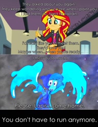 Size: 1280x1659 | Tagged: safe, edit, sunset shimmer, equestria girls, rainbow rocks, crossover, crossover shipping, female, image macro, lapis lazuli (steven universe), lapishimmer, lesbian, meme, painting, photoshop, sad, shipping, steven universe, text edit