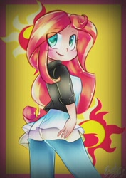 Size: 1024x1448 | Tagged: safe, artist:enyelita, sunset shimmer, equestria girls, blushing, cute, human coloration, looking back, shimmerbetes, solo