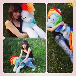 Size: 612x612 | Tagged: safe, artist:ryoko-demon, rainbow dash, human, clothes, custom, grass, irl, irl human, photo, plushie, tanktop