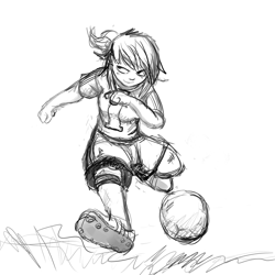 Size: 3000x3000 | Tagged: safe, artist:gordonfreeguy, rainbow dash, equestria girls, football, humanized, monochrome, solo