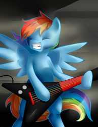 Size: 2550x3300 | Tagged: safe, artist:bellalysewinchester, rainbow dash, pegasus, pony, abstract background, bipedal, female, guitar, mare, solo