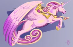 Size: 1024x663 | Tagged: safe, artist:dranoo, princess cadance, alicorn, horse, human, crown, female, hoof shoes, humans riding horses, jewelry, jousting, knight, mare, regalia, riding, shield, spear, weapon