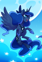 Size: 1800x2700 | Tagged: safe, artist:wicklesmack, princess luna, alicorn, pony, cute, fangs, female, lunabetes, mare, open mouth, solo