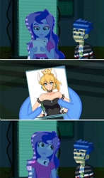 Size: 753x1283 | Tagged: safe, edit, edited screencap, screencap, flash sentry, princess luna, vice principal luna, equestria girls, equestria girls (movie), bowsette, exploitable meme, flash's paper, luna's office, meme, super crown, super mario bros.