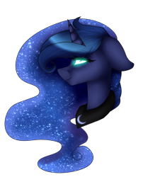 Size: 2500x2860 | Tagged: safe, artist:czywko, artist:sugarynoodle, princess luna, alicorn, pony, collaboration, bust, digital art, glowing eyes, open collaboration, portrait, simple background, solo, stars, transparent background