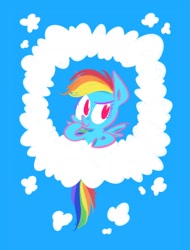 Size: 1165x1530 | Tagged: safe, artist:burrburro, rainbow dash, pegasus, pony, blue coat, cloud, female, mare, multicolored mane, solo