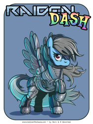 Size: 600x800 | Tagged: safe, artist:oabnormal, rainbow dash, pegasus, pony, crossover, konami, metal gear, pun, raiden, solo