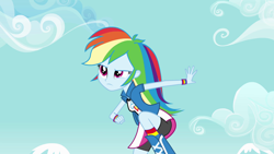 Size: 1920x1080 | Tagged: safe, screencap, rainbow dash, pegasus, pony, equestria girls, blue coat, female, mare, multicolored mane, solo