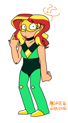 Size: 1059x1920 | Tagged: safe, artist:mushroomcookiebear, sunset shimmer, equestria girls, rainbow rocks, clothes, cosplay, costume, human coloration, light skin, peridot (steven universe), solo, steven universe