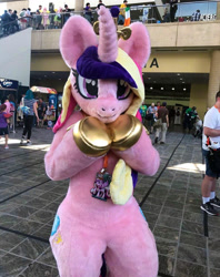 Size: 962x1212 | Tagged: safe, artist:qtpony, princess cadance, human, bronycon, clothes, cosplay, costume, fursuit, irl, irl human, photo, solo