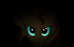 Size: 2499x1577 | Tagged: safe, artist:zacatron94, sunset shimmer, pony, unicorn, equestria girls, dark, glowing eyes, solo