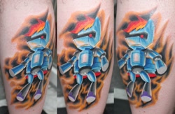 Size: 960x626 | Tagged: safe, artist:johnjoseco, rainbow dash, human, .mov, irl, irl human, photo, r-dash 5000, tattoo