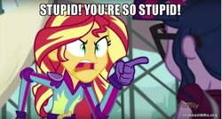 Size: 800x429 | Tagged: safe, edit, edited screencap, screencap, sci-twi, sunset shimmer, twilight sparkle, equestria girls, friendship games, caption, image macro, meme, sunset yells at twilight, uhf