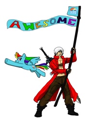 Size: 766x1043 | Tagged: safe, artist:cjvselinmortal, rainbow dash, pegasus, pony, awesome, crossover, dante (devil may cry), dashface, devil may cry, devil may cry 3