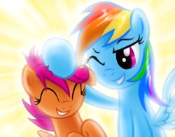 Size: 4200x3300 | Tagged: safe, artist:verulence, rainbow dash, scootaloo, pegasus, pony, noogie, scootalove