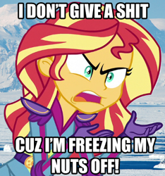 Size: 365x390 | Tagged: safe, edit, edited screencap, screencap, sunset shimmer, equestria girls, friendship games, angry, caption, exploitable meme, farce of the penguins, image macro, meme, movie reference, photoshop, solo, sunset is not willing to learn, vulgar