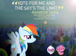 Size: 850x628 | Tagged: safe, rainbow dash, pegasus, pony, best pony contest, hub logo, hub network, hubble, logo, solo, text