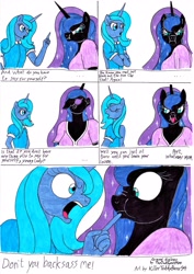 Size: 2476x3488 | Tagged: safe, artist:killerteddybear94, nightmare moon, princess luna, anthro, :p, brat, comic, cute, dialogue, madorable, moonabetes, s1 luna, shaming, silly, tongue out