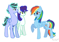 Size: 1060x754 | Tagged: safe, artist:mashaheart, rainbow dash, oc, pegasus, pony, female, mare, parent, wings