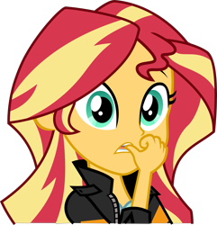 Size: 5377x5571 | Tagged: safe, artist:keronianniroro, sunset shimmer, equestria girls, absurd resolution, clothes, flash puppet, inkscape, leather jacket, open mouth, simple background, solo, transparent background